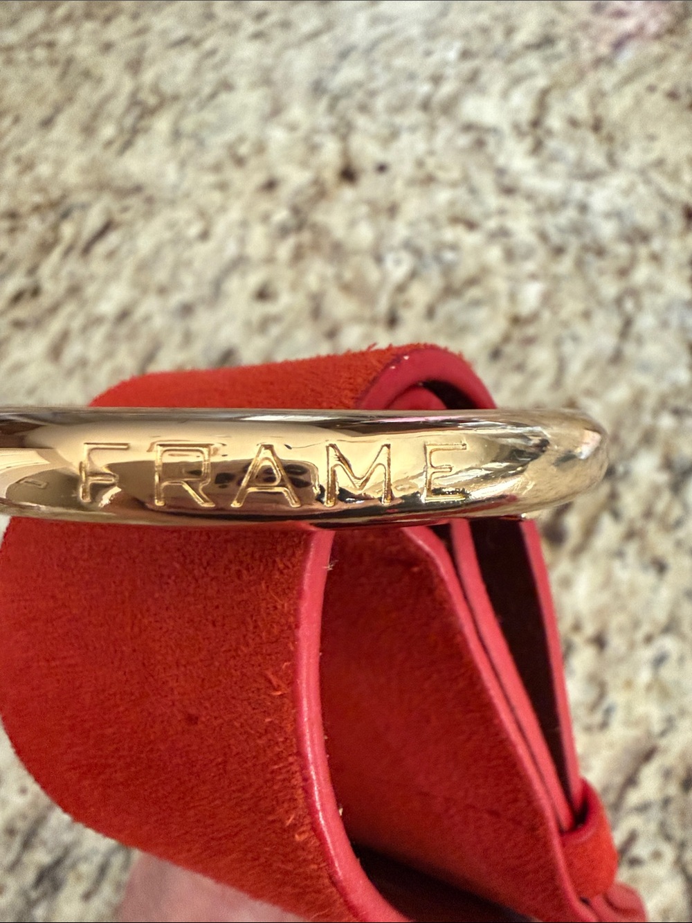 Frame Denim Le Circle Belt Red Suede with Gold Tone Round Buckle Sz L - Picture 11 of 13